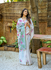 Nakshatra Off White with Pink Blouse Cotton Saree