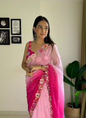 Nakshatra Ombre Red and Pink Embroided Saree