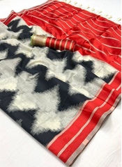 Nakshatra white Geometric Zigzag saree