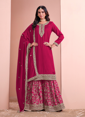 Nakshatra Pink Dola Silk Palazzo Suit