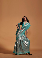 Nakshatra Turquoise Kanjeevaram saree