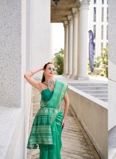Nakshatra Rama Green Ikkat Weaving Saree