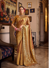 Nakshatra Brown weaved Tissue silk saree