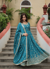 Nakshatra Blue Embroidered Anarkali Suit