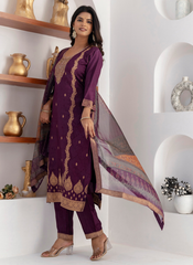 Nakshatra Purple Readymade Jaquard Silk Suit