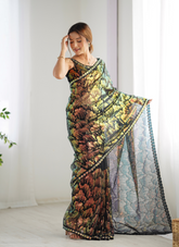 Nakshatra Black Embellished Net Saree