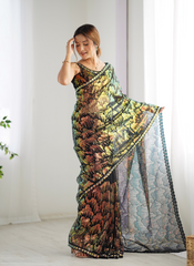 Nakshatra Black Embellished Net Saree