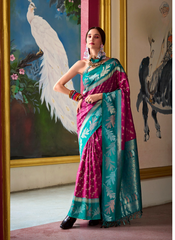 Nakshatra Magenta & Turquoise Soft Banarasi Tissue Silk Saree