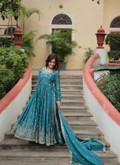 Nakshatra Blue Embroidered Anarkali Suit