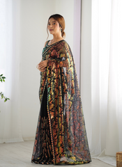 Nakshatra Black Embellished Net Saree