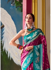 Nakshatra Magenta & Turquoise Soft Banarasi Tissue Silk Saree