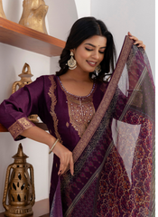 Nakshatra Purple Readymade Jaquard Silk Suit