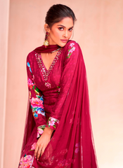 Nakshatra Wine Floral Skirt Styled Suit