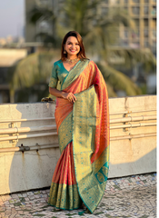 Nakshatra Pink Weaved Tissue Silk Saree