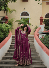 Nakshatra Wine Embroidered Anarkali Suit