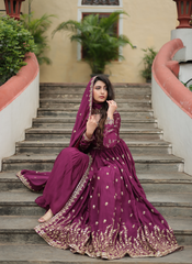 Nakshatra Wine Embroidered Anarkali Suit