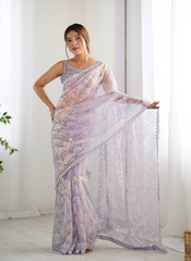 Nakshatra Lavender Embellished Net Saree