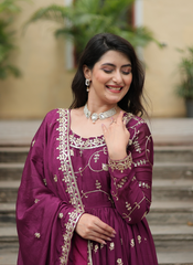 Nakshatra Wine Embroidered Anarkali Suit