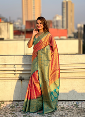 Nakshatra Pink Weaved Tissue Silk Saree