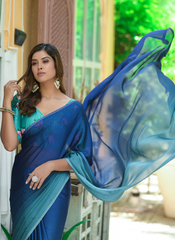 Nakshatra Ombre Blue Chiffon Saree