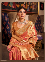 Nakshatra Orange weaved Tissue silk saree