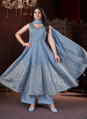 Nakshatra Sky Blue Foil Printed Readymade Palazzo Suit