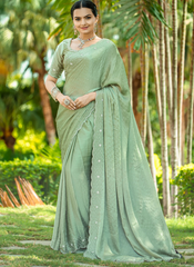 Nakshatra Pista Green Party wear sari