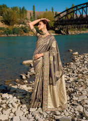 Moonlit Silver Elegance Banarasi Silk Ensemble