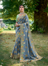 Nakshatra Grey Stone work saree