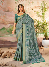 Nakshatra Designer Digital Print Green saree