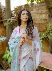 Nakshatra Off White with Pink Blouse Cotton Saree