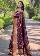 Nakshatra Magenta Banarsi Silk sari