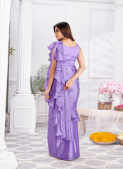 Nakshatra ready to wear Lavender Satin sari