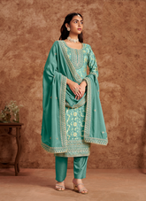 Nakshatra Sea Green Dola Silk Salwar Kameez