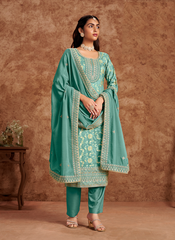 Nakshatra Sea Green Dola Silk Salwar Kameez