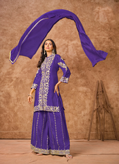 Nakshatra Purple Embroidered Palazzo Suit