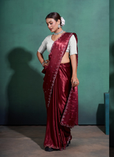 Nakshatra Diamond studded Mast Maroon saree.