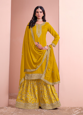 Nakshatra Yellow Dola Silk Palazzo Suit