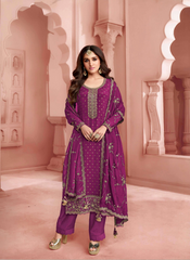 Nakshatra Purple Dola Jaquard Embroidered suit