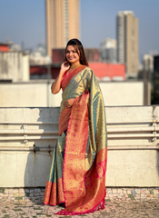 Nakshatra Blue Weaved Tissue Silk Saree