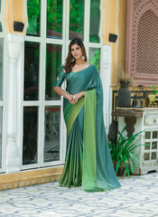 Nakshatra Ombre Green Chiffon Saree