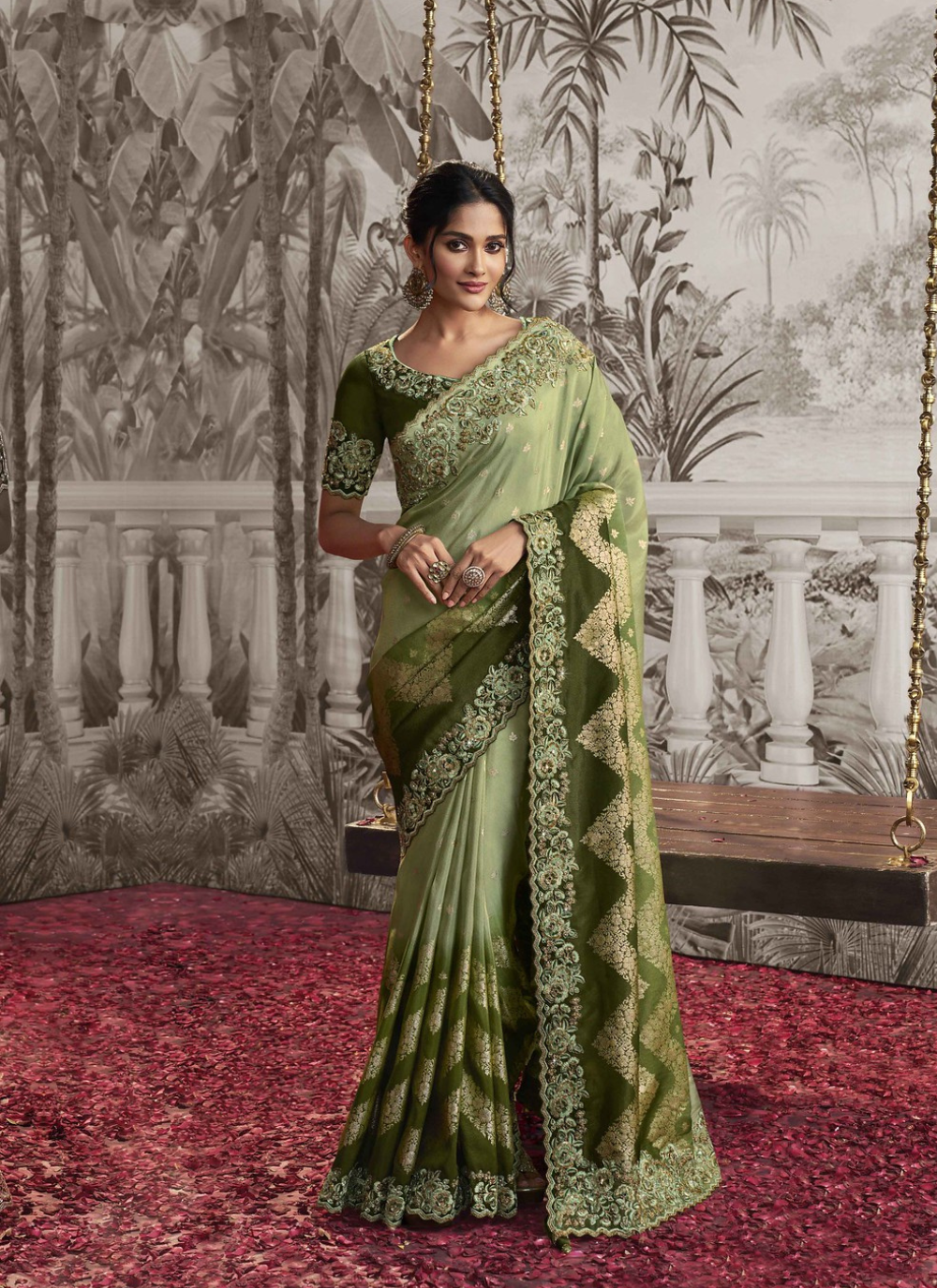 Emerald Elegance Jacquard Saree