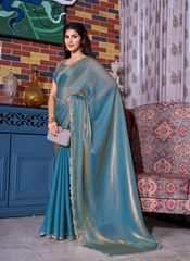 Nakshatra Turquoise Zircon Border Saree