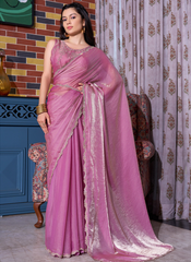 Nakshatra Rose Pink Zircon Border Saree