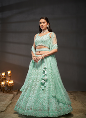 Nakshatra Turquoise Net Lehenga
