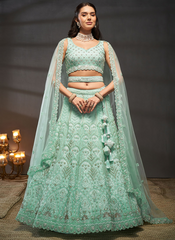 Nakshatra Turquoise Net Lehenga