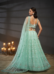 Nakshatra Turquoise Net Lehenga