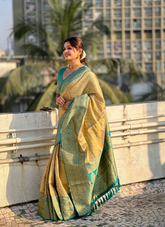 Nakshatra Pista Weaved Tissue Silk Saree