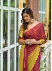 Nakshatra Ombre Maroon Chiffon Saree