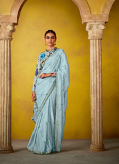 Nakshatra Light Blue Glass Tissue Saree